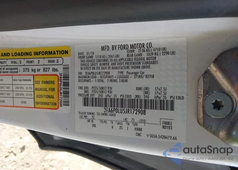 2018 Ford Fusion Hybrid Se from USA, damaged, VIN 3FA6P0LU5JR172908